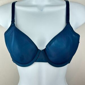 CUUP The Demi Spacer Bra 34C Ocean Blue Mesh Underwire Adjustable Strap NEW